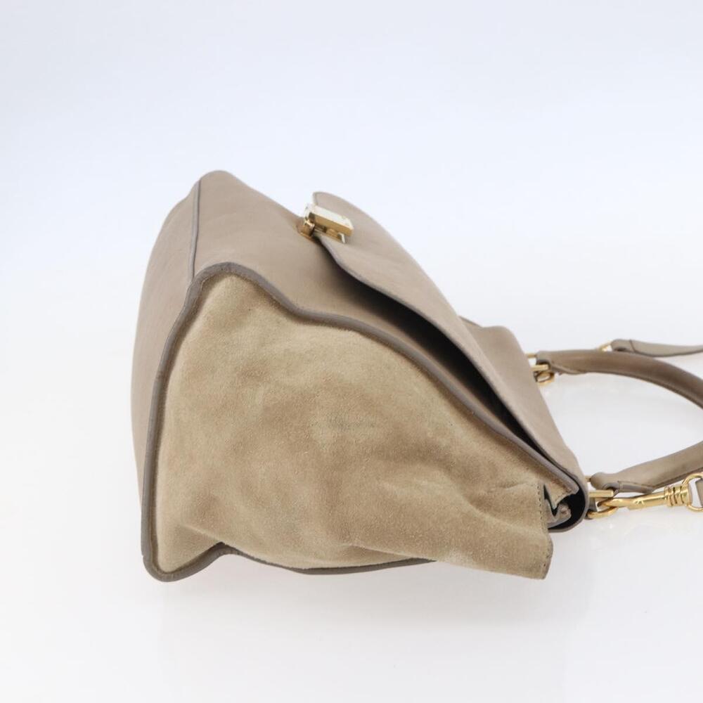 CELINE Trapeze Hand Bag Leather 2way Beige Gold Auth bs30311 - Picture 4 of 16
